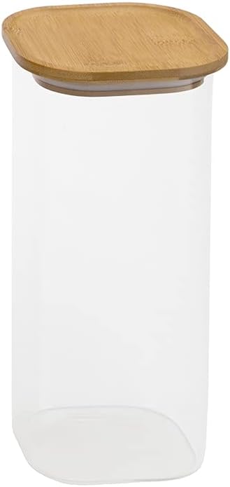 Pote de Vidro 1,9L com Tampa de Bambu Hermético Quadrado Oikos