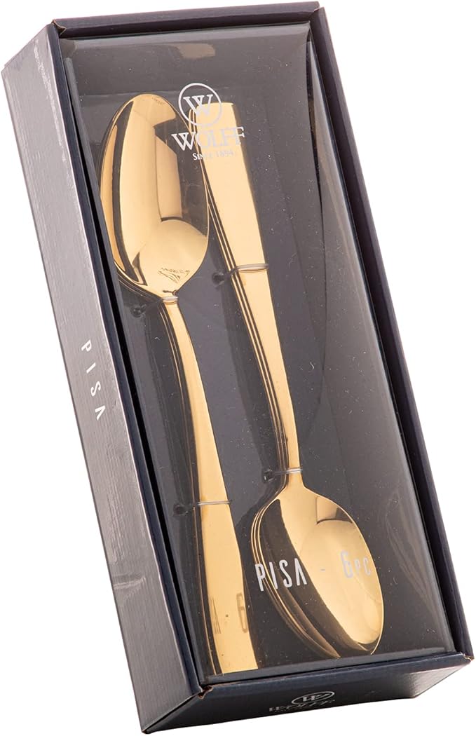 Conjunto 6 Colheres de Sobremesa de Aço Inox Pisa Dourado - Wolff