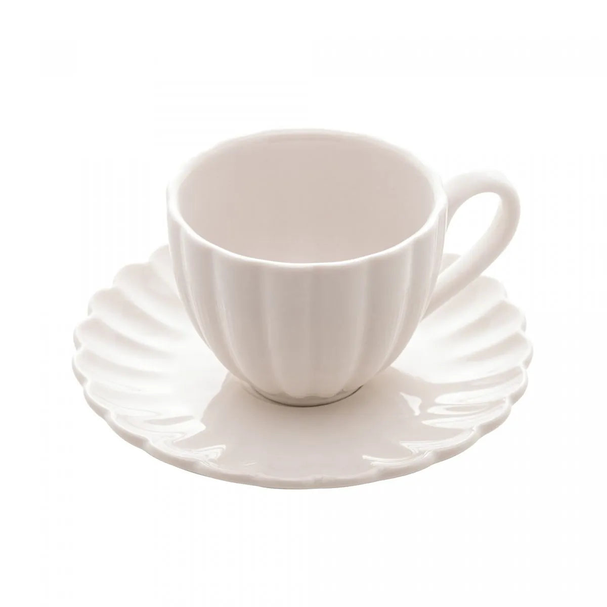 Conjunto 2 Xícaras de Café de Porcelana com Pires Pétala Branco Matt 90ml - Wolff