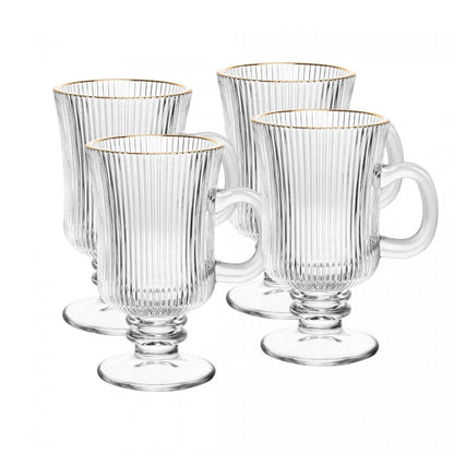 Conjunto 4 Taças para Cappuccino de Vidro com Fio de Ouro Lines 240ml - Wolff