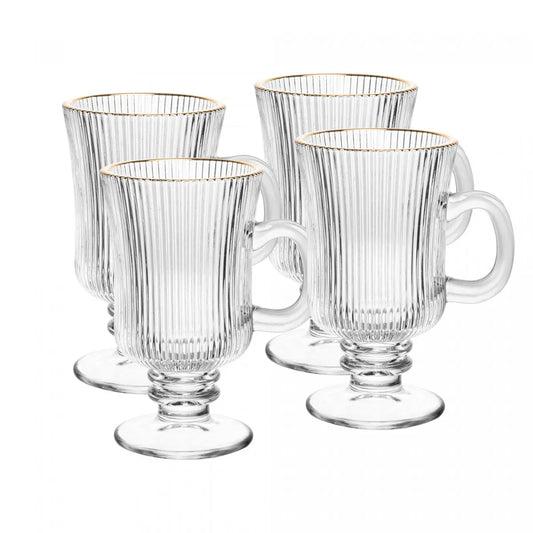 Conjunto 4 Taças para Cappuccino de Vidro com Fio de Ouro Lines 240ml - Wolff