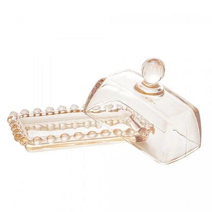 Manteigueira de Cristal Pearl Âmbar Metalizado 14cm x 9cm x 8cm - Wolff